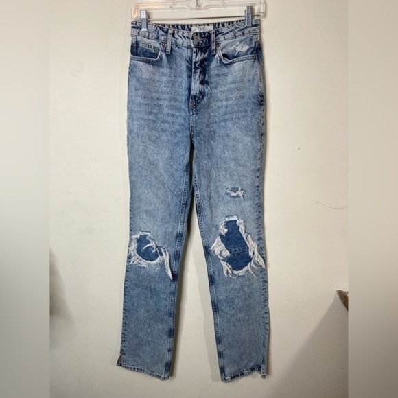 Free People‎ We The Free My Own Lane Ripped Straight Leg Jeans Size 25. - Picture 3 of 6